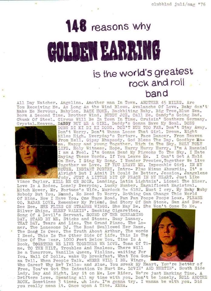 Golden Earring fanclub magazine 1976#7-8 Page 2